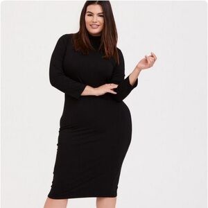 Black Jersey Turtleneck Bodycon Midi Dress